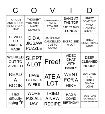 COVID19 Bingo Card