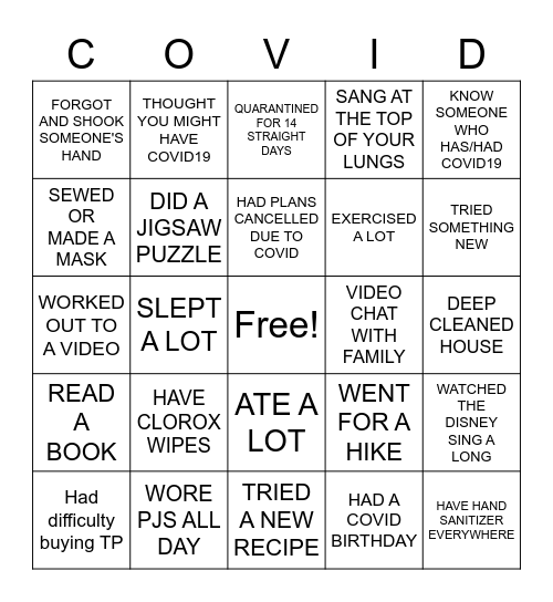 COVID19 Bingo Card