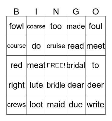 Vocab Bingo Card