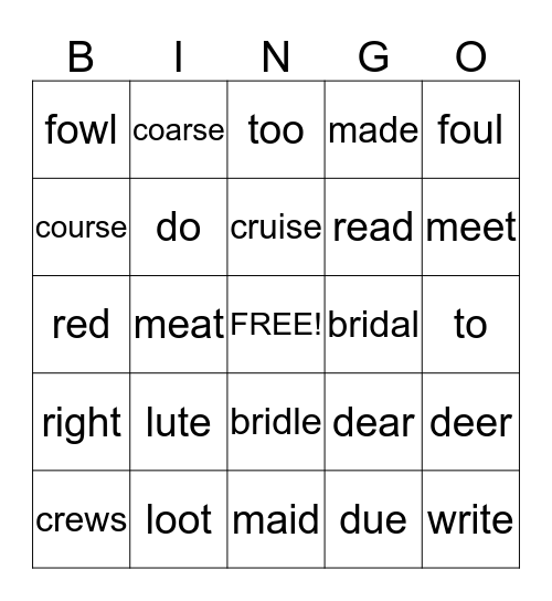 Vocab Bingo Card