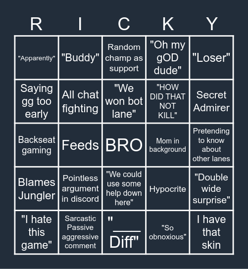 Roderick Mcneilius Bingo Card