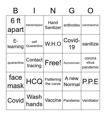 Covid Bingo Card