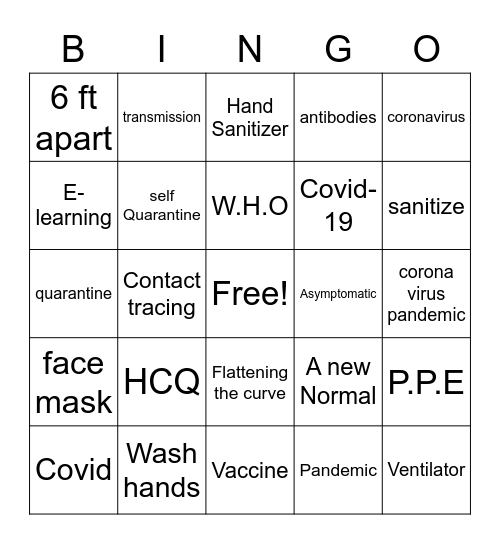 Covid Bingo Card