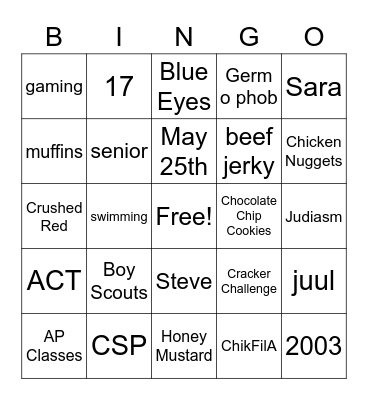 Happy Birthday Graham Bingo Card