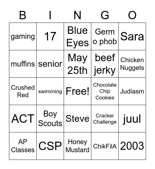 Happy Birthday Graham Bingo Card
