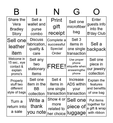 Vera Bingo Card
