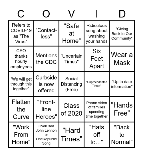 Watching TV During Quarentine Bingo Card