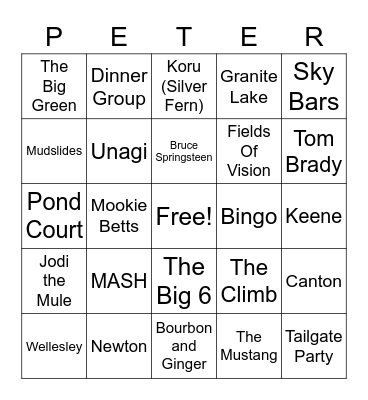 Peter's Big 60! Bingo Card