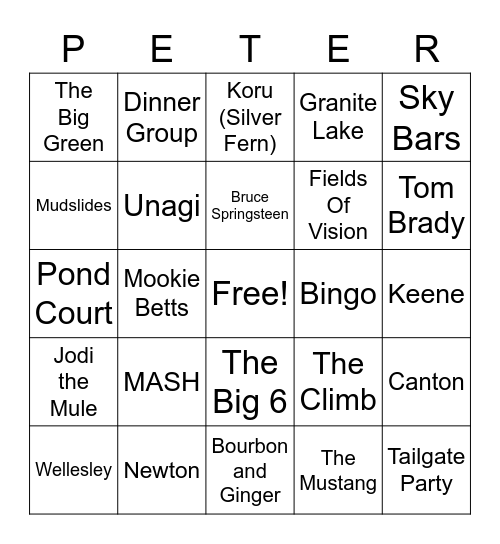 Peter's Big 60! Bingo Card