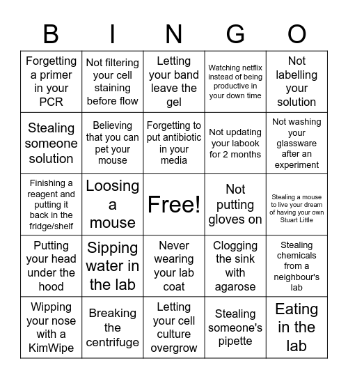 Forbidden lab behaviour Bingo Card