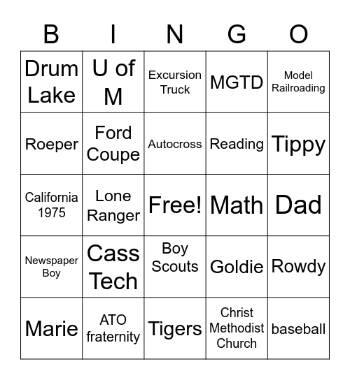 John's Bingo Card