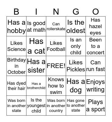 Getting to know you Bingo Card