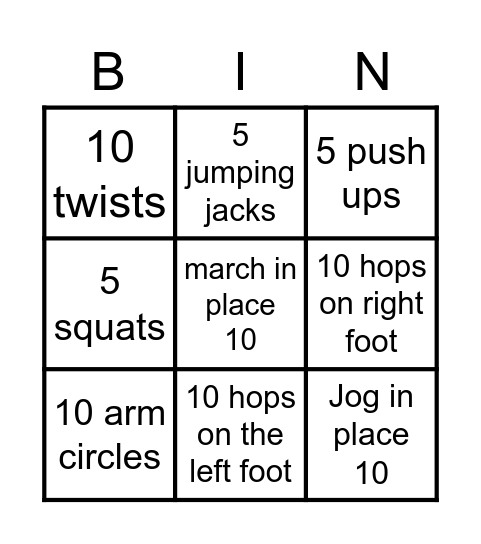 FITNESS BINGO Card
