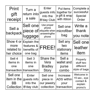 Vera Bingo Card