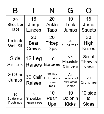 Fitness BINGO! Bingo Card