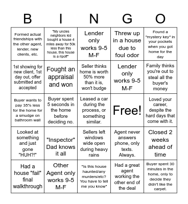 Realtor Bingo Card