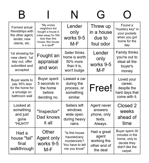 Realtor Bingo Card