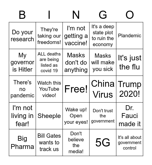 Covid Deniers and Conspiracy Theorists Bingo Card