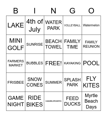 Can't Wait for Summer Time Bingo Card