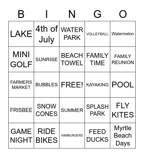 Can't Wait for Summer Time Bingo Card
