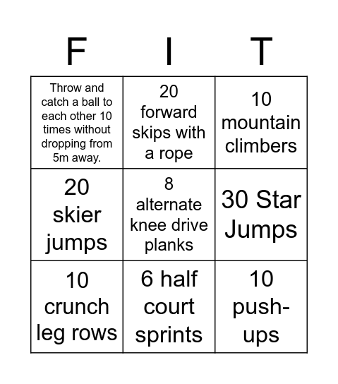 Let's Get Fit! Bingo Card