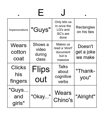 EJ Bingo Card