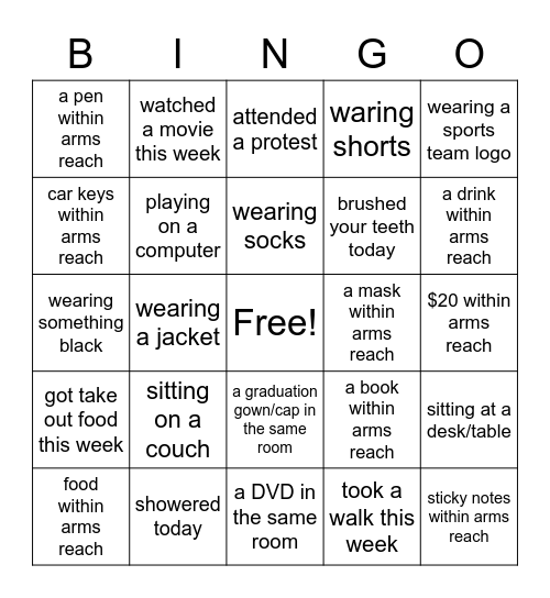 Core Group Bingo Card
