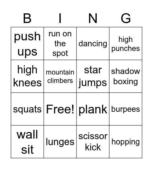 fitness bingo Card