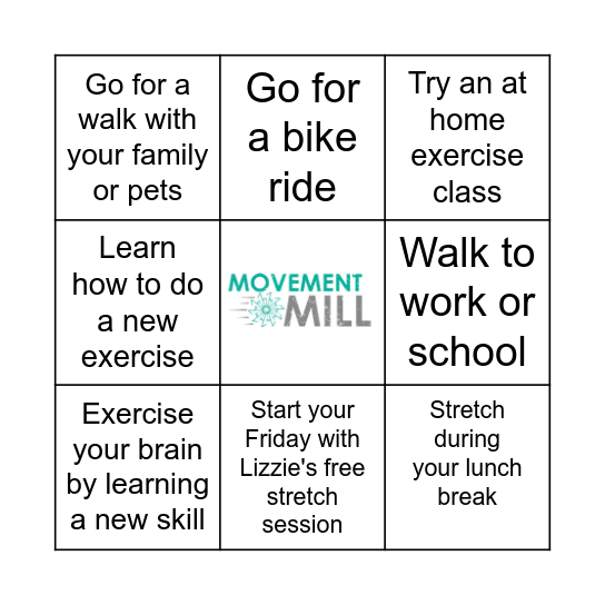 EXERCISE RIGHT WEEK BINGO Card