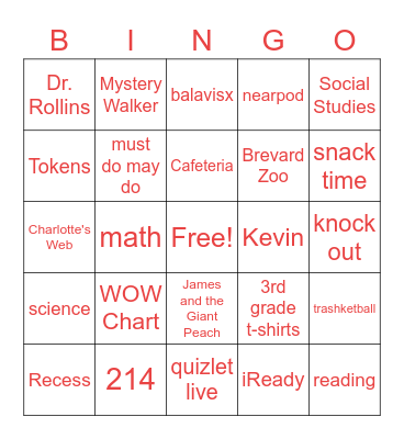 3rd grade Bingo Card