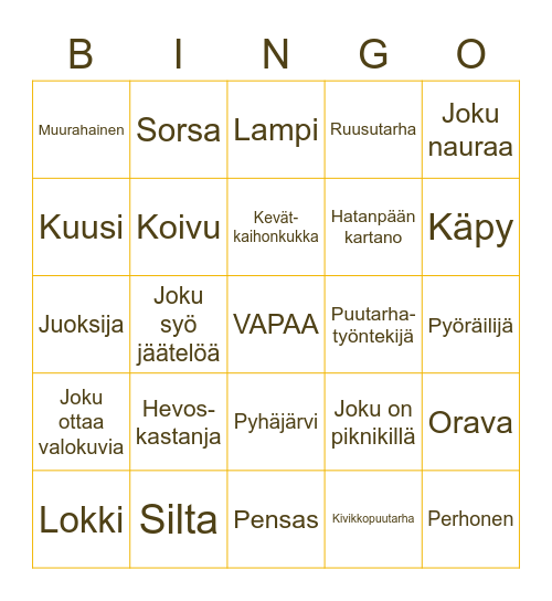 ARBORETUM Bingo Card