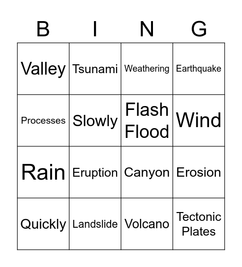 Land Processes Bingo Card