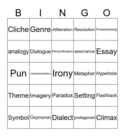 Literary Terms Bingo Card