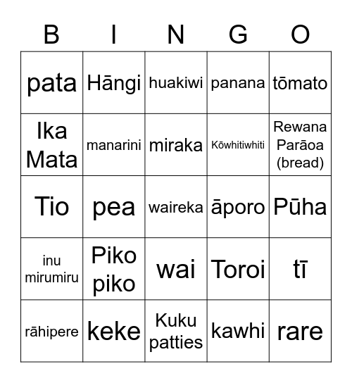 Pikiniki Bingo Card