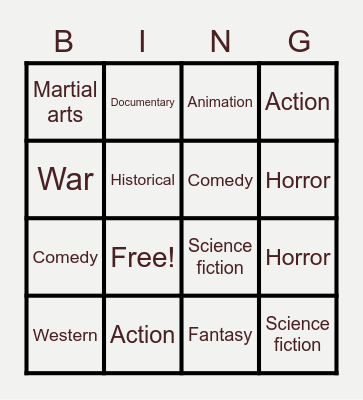 Types of movies Bingo Card