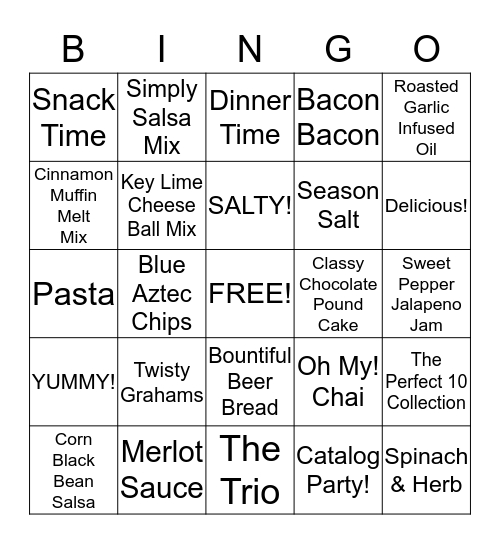 Tastefully Simple Bingo Card