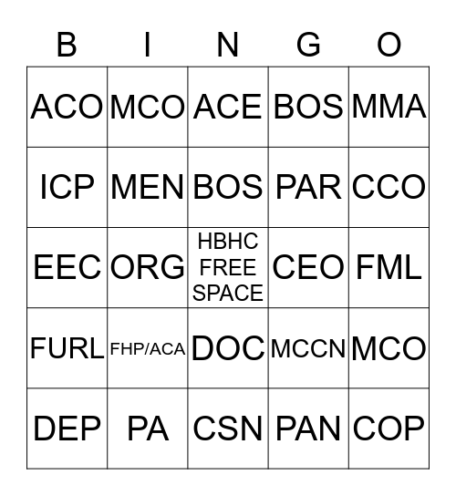 Health Care Community Bingo Card