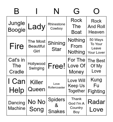 70s Hits Bingo Card