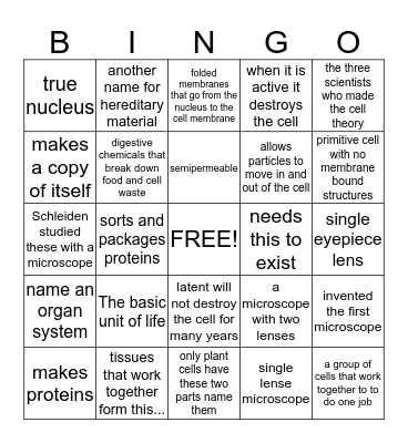 Life Science Chpt 2 Cells Bingo Card