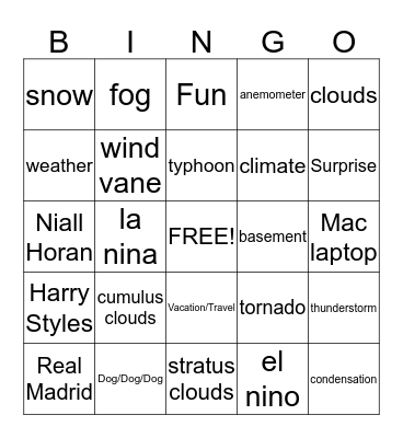 Weather Bingo Card