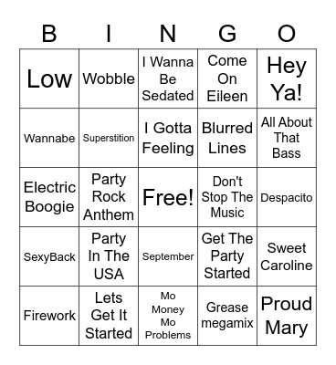 Wedding Reception Playlist Bingo Card