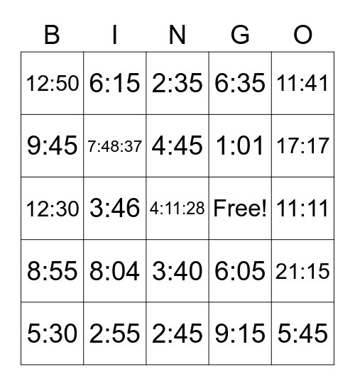 Time Bingo Card