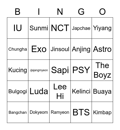 Minah's Bingo Card