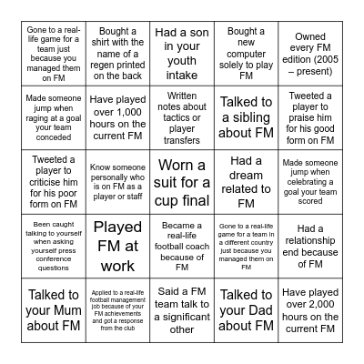 Football Manager Bingo Card