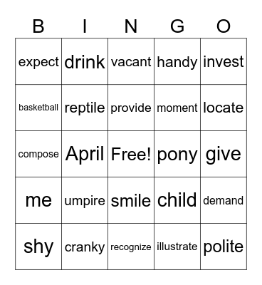 Wilson Review Bingo Card