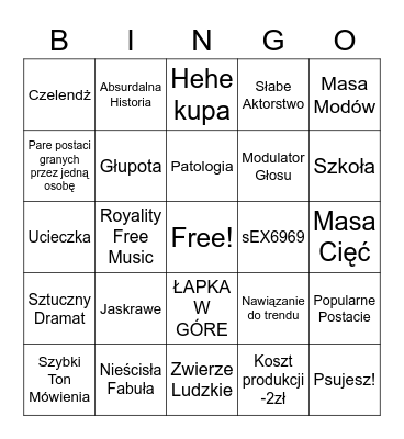 Family Friendly MC Bingo Card