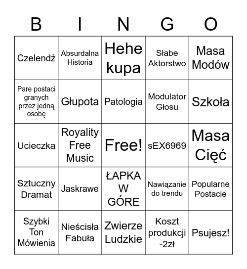 Family Friendly MC Bingo Card