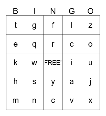 ABC Bingo Card