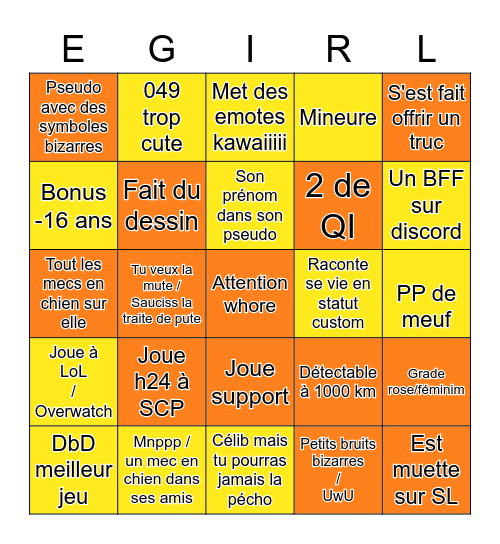Les egirls SCP Bingo Card