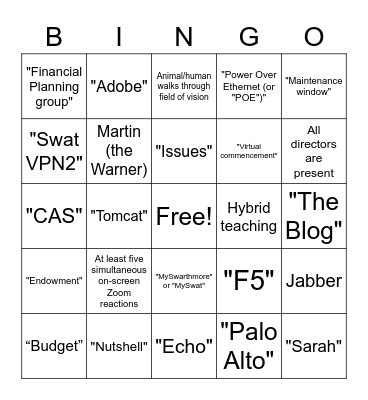 Standup Bingo Card
